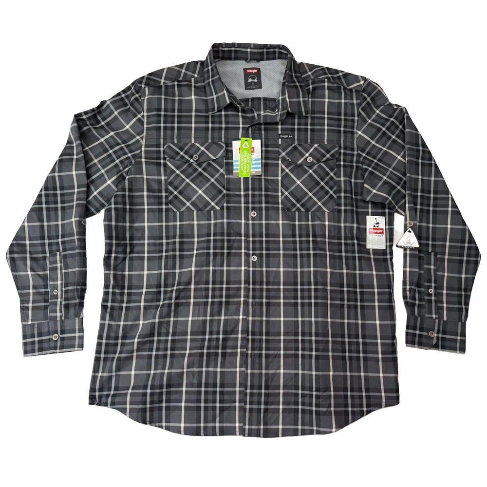 NWT Wrangler Outdoor Series Mens Gray Regular Fit Performance Button Up Shirt XL